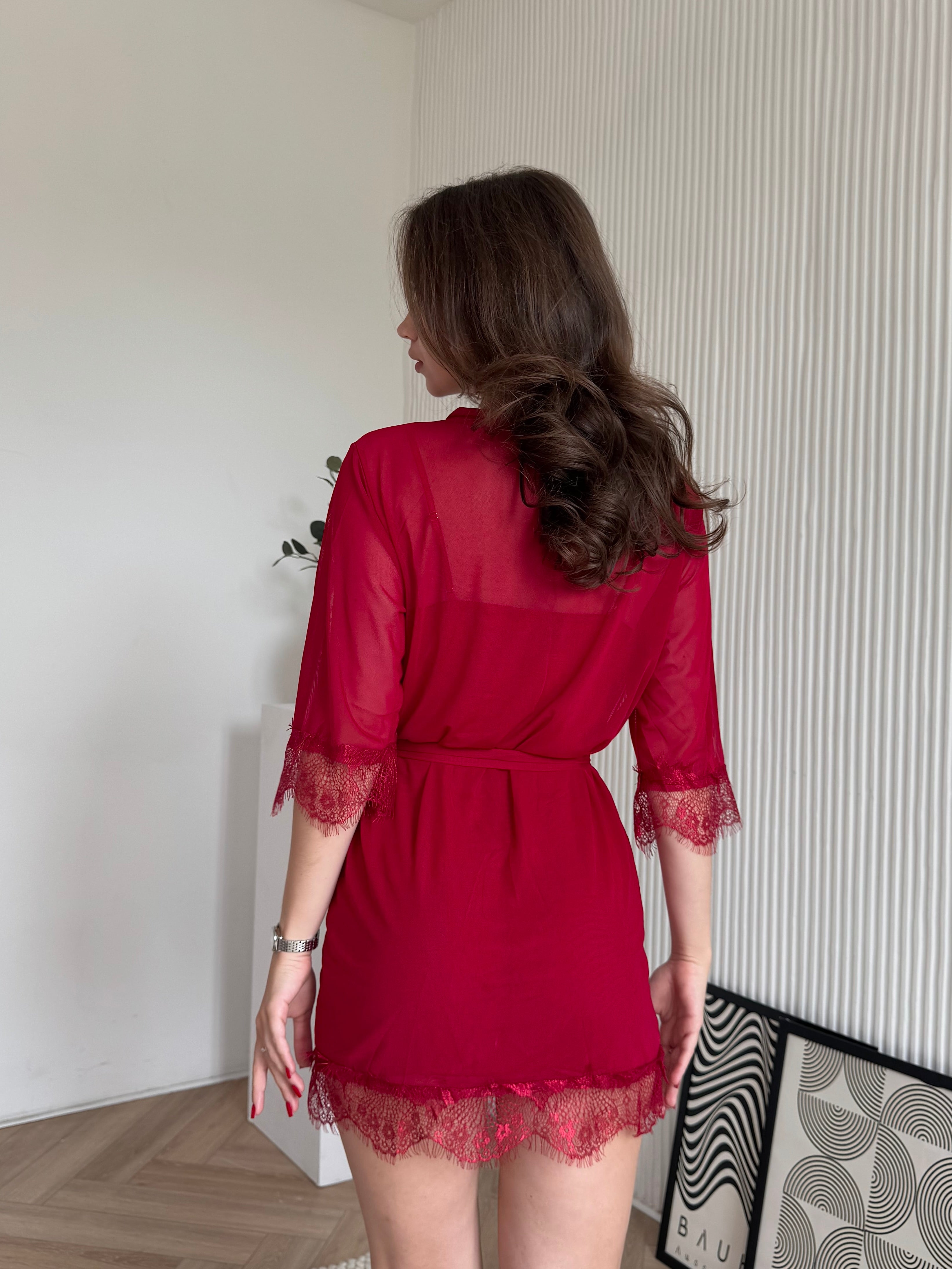 Czerwony komplet – koszula nocna + peniuar