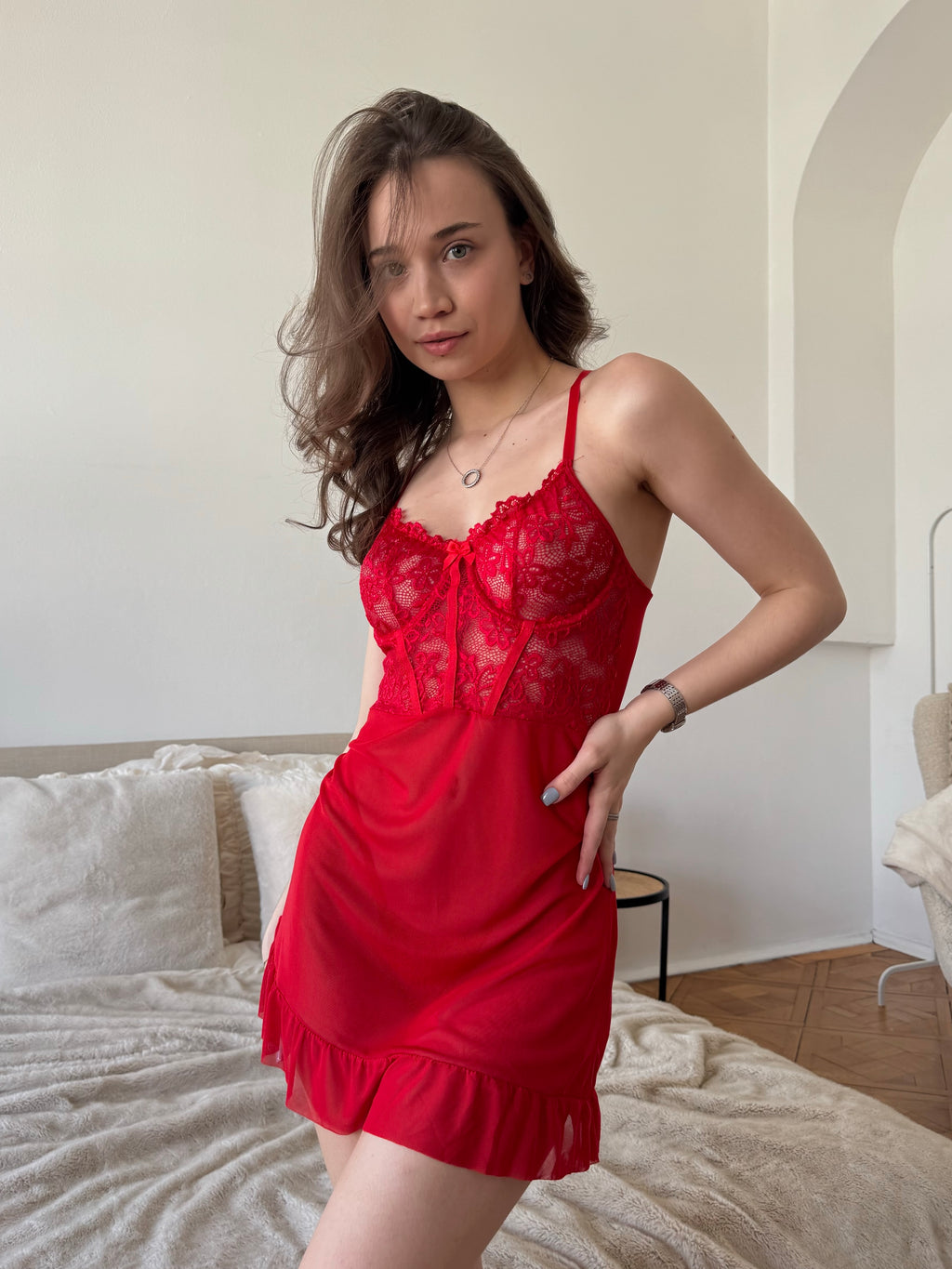 Koszula nocna BELLA czerwona + stringi