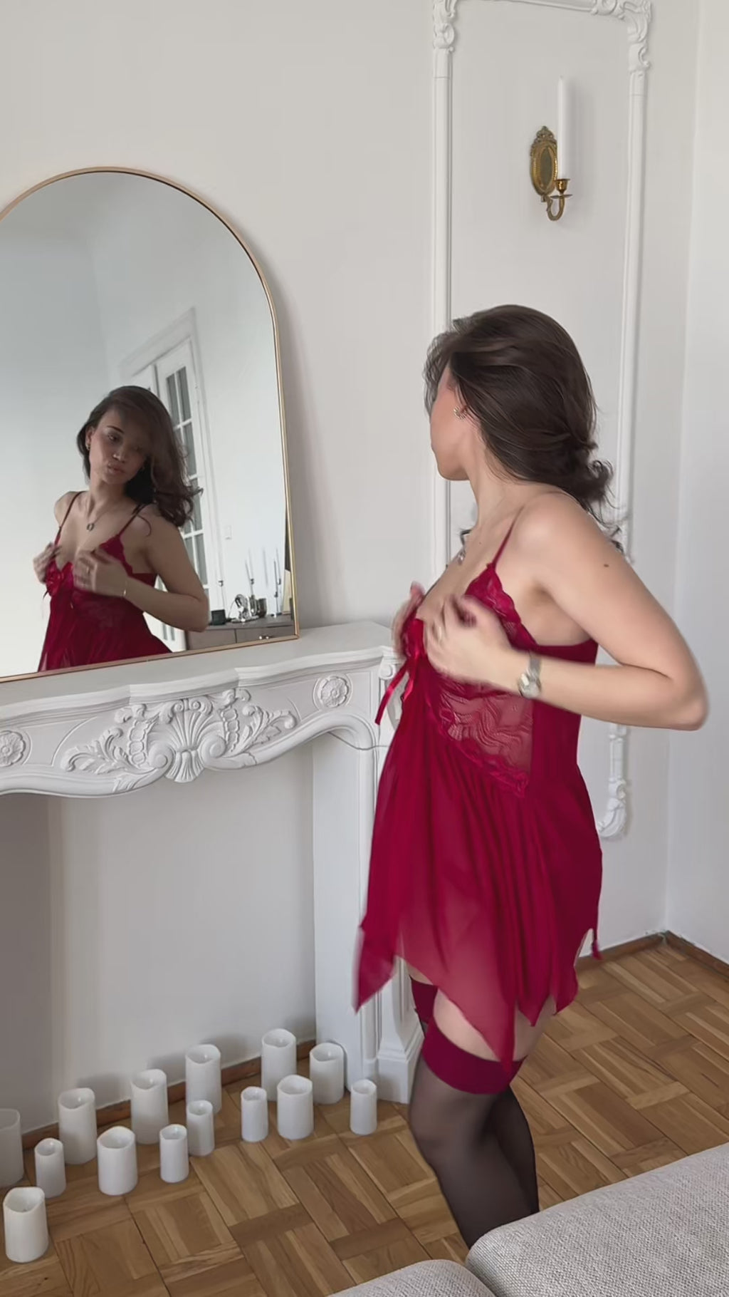 Koszula nocna ROSÉ czerwona + stringi