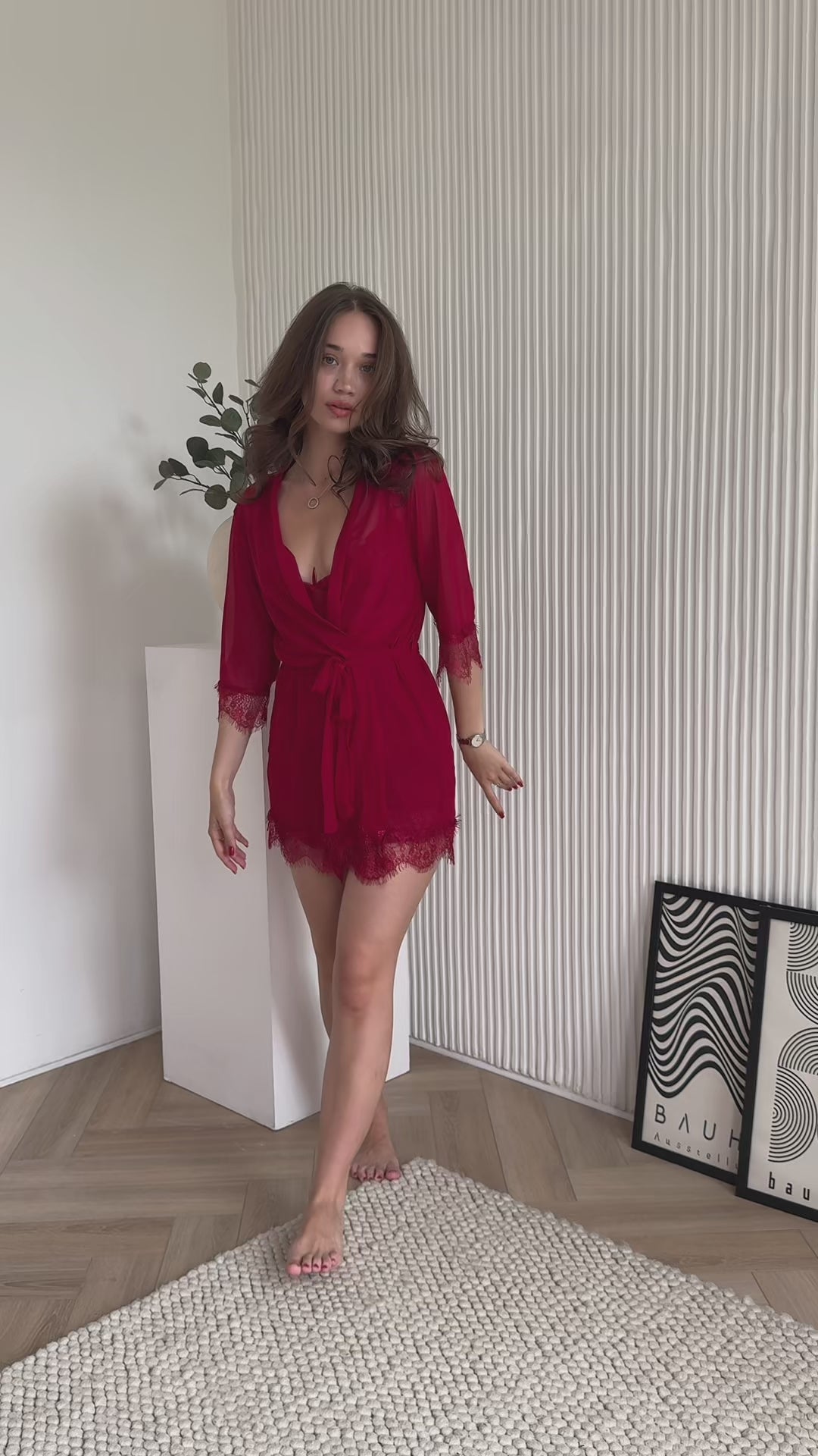 Czerwony komplet – koszula nocna + peniuar